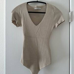 Abercrombie & Fitch Ribbed Knit Bodysuit - Beige